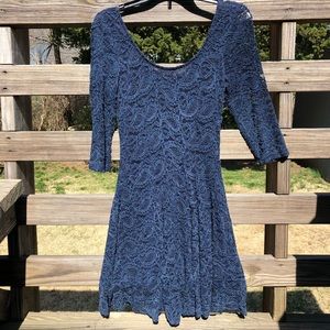 Navy Lace Dress Detailed Skater Dress Small